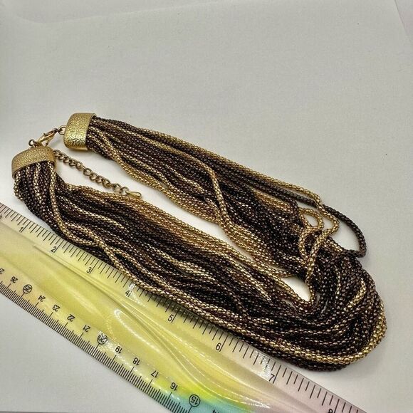 Gold tone multi strand statement necklace - Picture 5 of 7